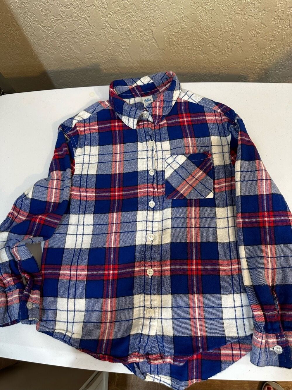 Justice girls Size 6 flannel shirt red white blue
